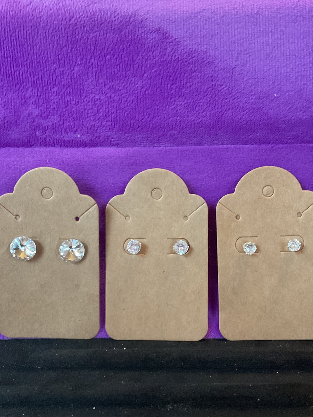 Clear Crystal Stud Earrings Trio - Sparkling Silver-Tone Set